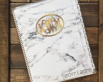 2017-2018 Monogram Planner in Marble, Personalized Planner, Elegant Planner, School Year Planner, Gold Monogram Planner