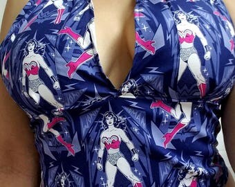 Wonder - woman - shirt - Diana - prince - amazon - wonder - woman - print - pinup - rockabilly - Retro - vintage - style - halter - top