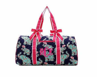 Large quilted Rosey Elephant duffle bag, Monogrammed duffel bag Personalized Tote Travel Tote Cheer Gym Weekend Weekender