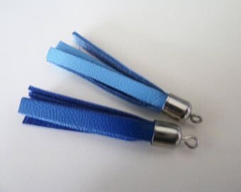set of 2 blue and cobalt blue leather tassels hard