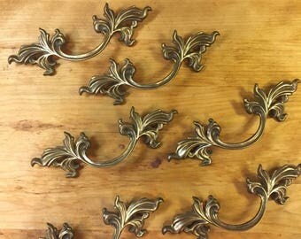 Vintage French Provincial Brass Drawer Pulls Cabinet Pulls Brass Furniture Pulls Brass Hardware Hollywood Regency Furniture Pulls