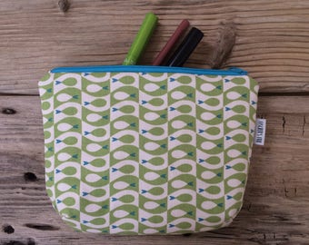 Maritime Organizer cosmetic Bag fishes green Ecru turquoise