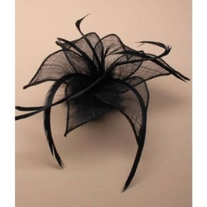 Black Fascinator. Black fabric mesh flower & feathers fascinator on a forked clip / brooch pin. Wedding Fascinator, Black Headdress
