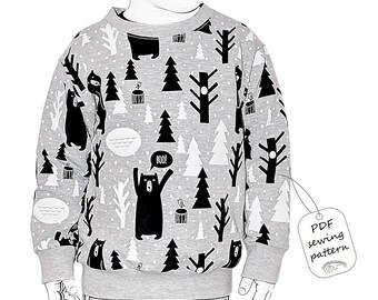 Kids sweatshirt sewing pattern PDF download, sewing patterns todler, kids sewing patterns