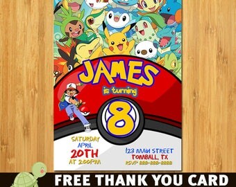 Pokemon Invitation, Pokemon Birthday, Pokemon Party, Pokemon Card, Pokemon, Pokemon Invites, Free Thank You card