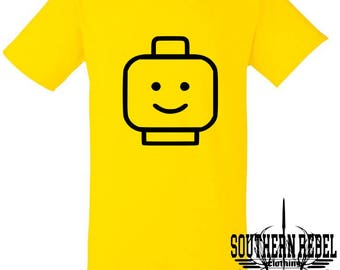 kids lego top, lego man t-shirt, adult lego t-shirt, lego t-shirt, kids lego, lego mini figure