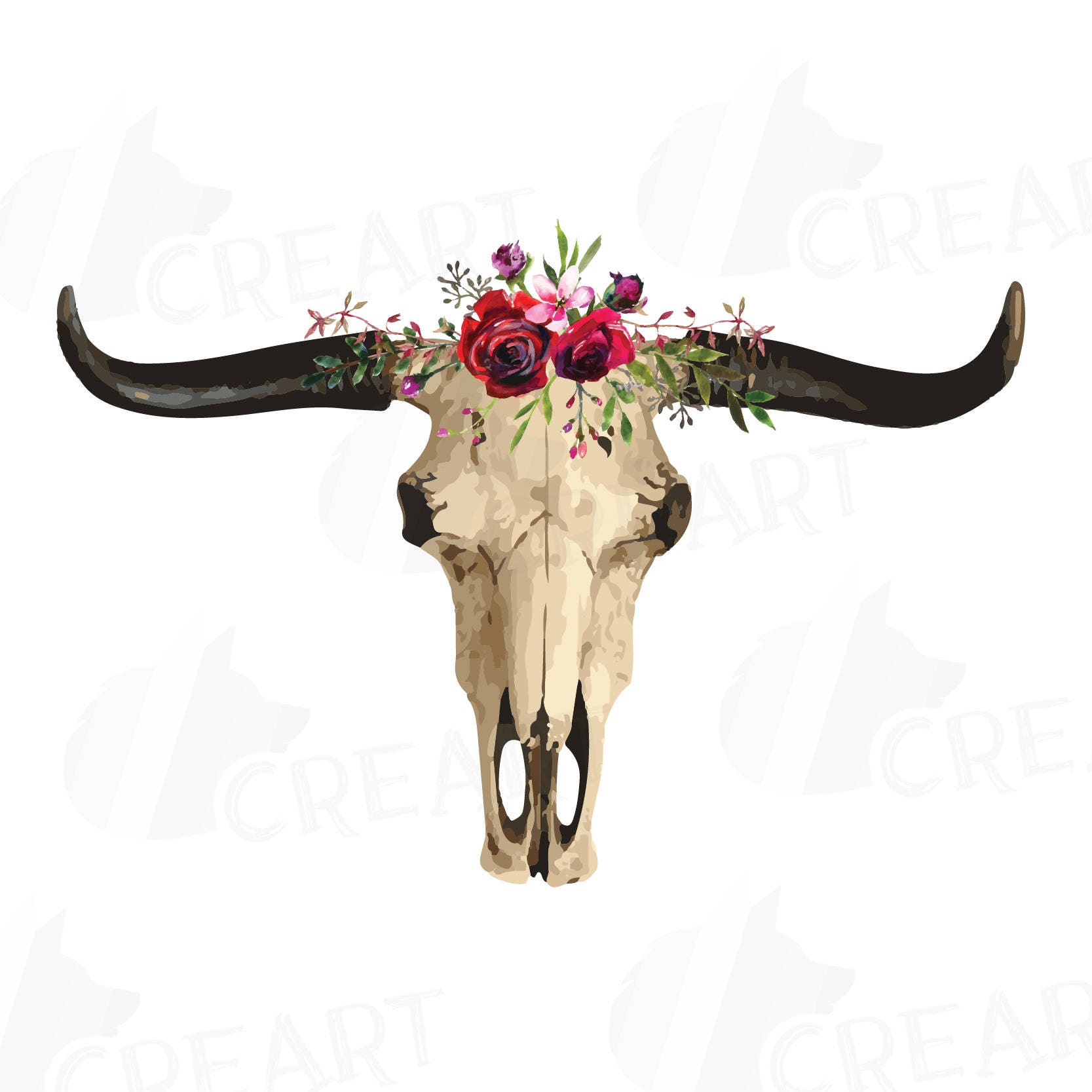 watercolor floral longhorn bull skull clipart indian tribal watercolor floral longhorn bull skull clipart indian tribal
