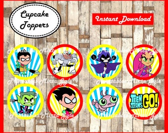 Teen Titans Go cupcakes toppers, printable Teen Titans Go party toppers, Teen Titans Go cupcakes toppers