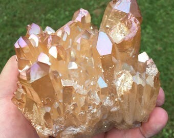 Sunset Aura Quartz / AURA Quartz cluster / Angel Quartz crystal / angel aura crystal / angel aura cluster - Crystal Decor, Boho Decor