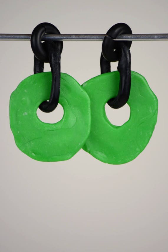 RR#107 Green Loop Handmade Plastic Earrings
