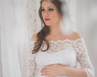 Alicia Maternity Wedding Dress For Brides,Lace wedding dress, bridal gown, Pregnancy dress,Maternity Photo Shoot, Photoprops, Vintage Bride