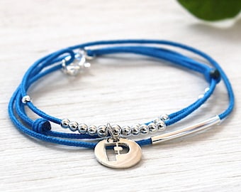Bracelet personalized cord bracelet and beads, medal Sterling Silver 925