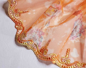 great lace embroidery on printed tulle width 24cm