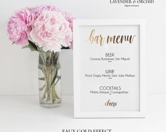 Wedding Bar Menu Template, Bar Menu template printable, Bar sign, Bar Menu template, Gold Bar Menu, Editable PDF, Instant download, Gold