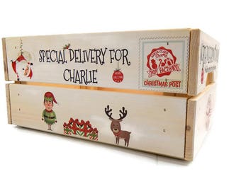 Personalised Christmas Eve Wooden Gift Treat Box / Crate - Santa