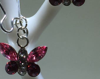 Rose Crystal Butterfly Earrings Labor Day Sale 15% Off