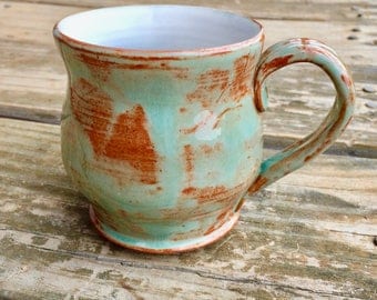 Pottery Coffee Mug Matte Gray Belly Mug with Red Polka Dots