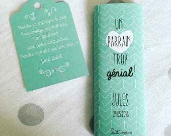 Mini tablette de chocolat, pour les parrains et marraines personnalisables