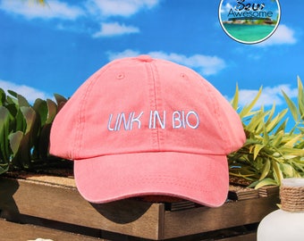 Link in Bio Embroidered Baseball Hat, Link In Bio Dad Hat, Cute Gift, Choose Your Own Color Hat, Customized Hat, Low Profile Hat, Dad Hat