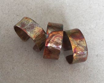 Pure raw copper unisex ring, magic natural colors, hand forged ring, luxurious handcrafted adjustable mens ring, bohemian chic, savage style