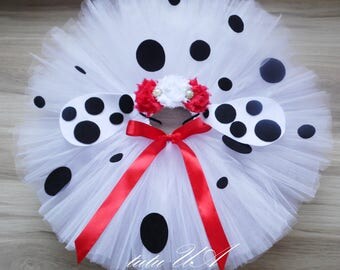 dalmation tutu, dalmation tutu costume, 1st birthday outfit, speacial ocassion tutu skirt, photo prop tutu, Disney's 101 Dalmatians