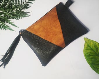 Suede and Ostrich leather clutch purse