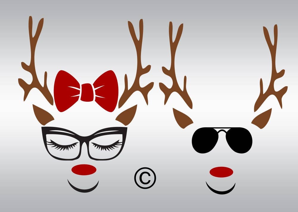 Download Reindeer face with glasses SVG Clipart Cut Files Silhouette