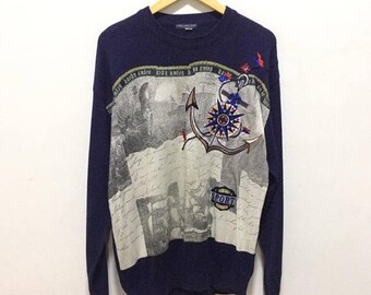 BIG SALE Vintage Hardy Amies Sport Knit Sweater Spellout Hip Hop Fashion Swag Sweatshirt