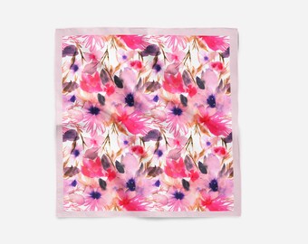 Floral Silk Scarf, Bright Red, Pink Scarf, Spring Accessory, Botanical Silk Scarf, Gift for her, large square scarf, art fashion, watercolor