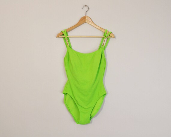 Vintage 90s Swimsuit Lime Green Swimsuit One Piece Swimsuit
