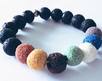 Handmade Chakra Bead Lava Stone Bracelet | Essential Oil Bracelet | Natural Jewelry | Aromatherapy | Healing Jewelry