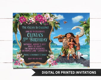 Moana Invitation, Printed Moana Invitation, Moana Birthday Invitation, Moana Party, Moana, Moana Birthday, Girl Invitations, 14
