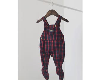 Vintage 90s OshKosh B'Gosh Plaid Infant Overall Footie, 3-6 Months