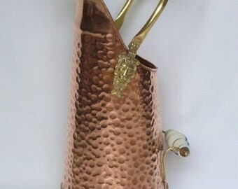 Antique umbrella stand copper and brass / home decor / hammered copper pitcher / Home Decor / copper and brass / copper Pot.
