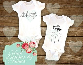 Harry Potter infant bodysuits SET OF 2 Always I'm A Keeper Quidditch unisex baby clothes baby shower gift newborn hospital outfit