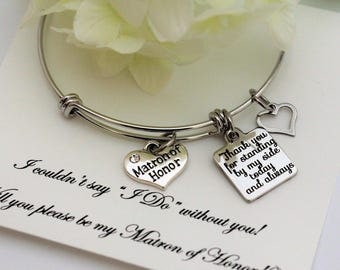 MATRON OF HONOR Proposal, Matron of Honor Bracelet , Will you be My Matron of Honor, Adjustable Stainless steel Expandable Bracelet