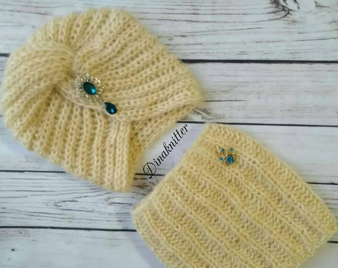 Knit set.Knitted turban.Knit snood.Hat snood set.Gift for women.Winter knit set.Wool hat set.Winter accessories.Turban hat.Headwrap hat