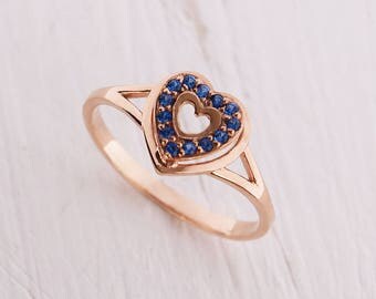 Sapphire ring, Heart ring, Blue sapphire ring, September birthstone, Romantic ring, Promise ring, Promise ring for her, Valentines ring