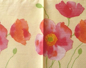 Poppies on yellow paper towel