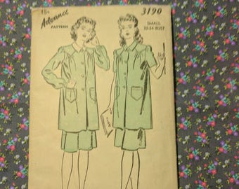 Vintage Advance 3190 Women's Smock Pattern, size 14/32, Rare, 1940s