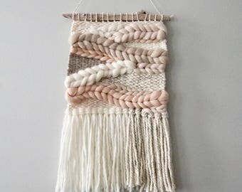Woven Wall Hanging / Weaving / Tapestry / Wall Art / Nursery Decor / Home Decor / Blush, Pink, Peach, Beige, White, Neutral