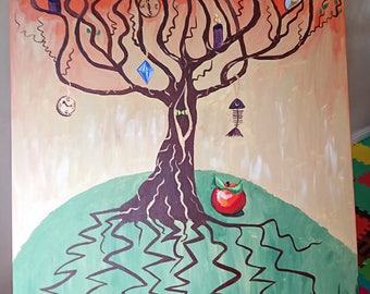 Wall art large, canvas wall art Tree of Life, abstract acrylic painting, acrylic art on canvas, original art, acrylic artwork, nature art