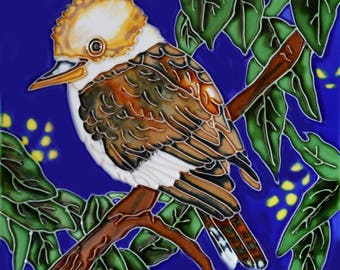 Handmade decorative ceramic tile bird