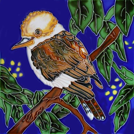 Handmade decorative ceramic tile bird