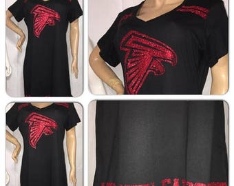 ON SALE Falcons Glitter Dress | Atlanta Falcons dress | Falcons Glitter tshirt dress | Atlanta Falcons v neck glitter dress