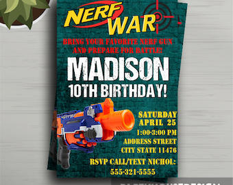 Nerf Party, Nerf Party Invitation, Nerf Invitation, Nerf Party Supplies, Nerf Party Printables, Nerf Birthday Party,Nerf Birthday Invitation