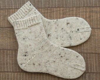 FREE SHIPPING - Raw White Tweed Kids' Socks - Hand Knitted Socks 15.5 cm - Unisex Kids' Socks - Kids' Socks - Wool Socks