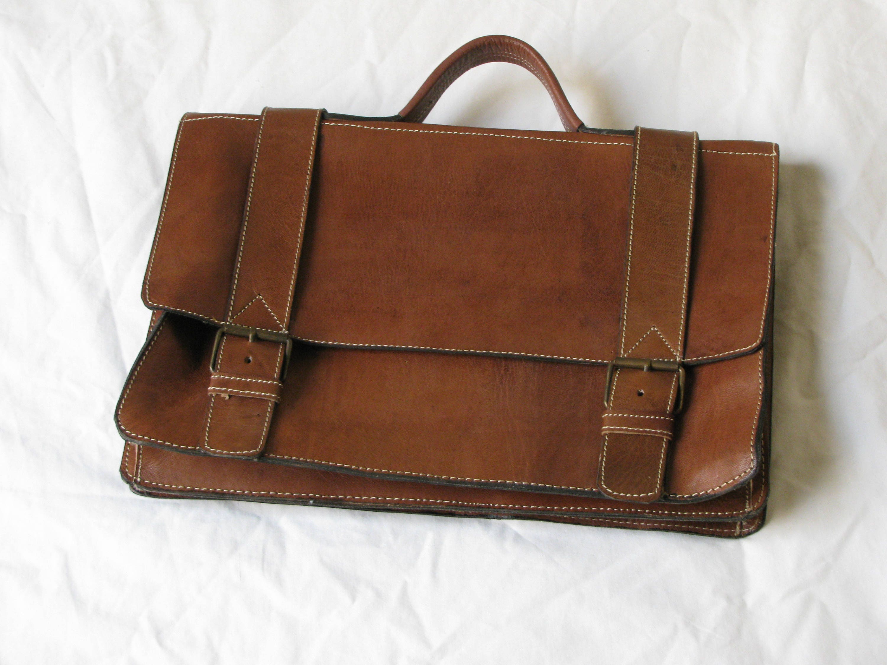 Rugged Design Raw Leather Briefcase 16 Laptop Case Dark