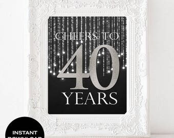 Cheers to 40 years birthday sign - 40th birthday decor - Printable 40th birthday decorations - 40th birthday sign - 40th birthday #GPS4087