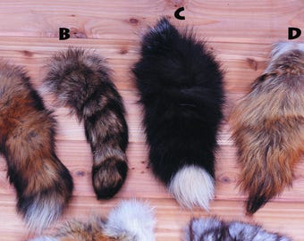 Authentic Animal Fur Tails - Red Fox Tail - Raccoon Tail - Silver Fox Tail - Coyote Tail - Genuine Fur Tails for Crafts
